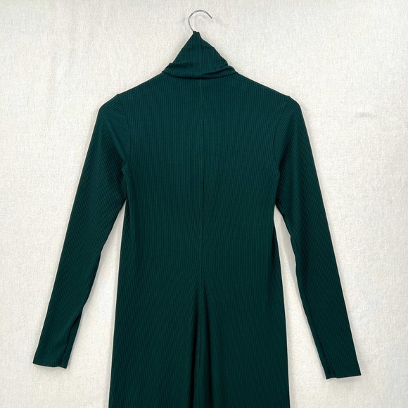 ENZA COSTA Compact Silk Rib Dress Women Medium Green Long Sleeve Turtleneck Midi - Picture 9 of 14